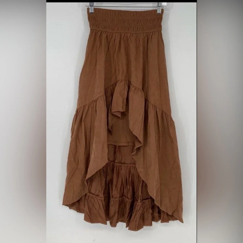Francesca's Collections Rust High-Low Ruffle Maxi Skirt - Picture 3 of 8
